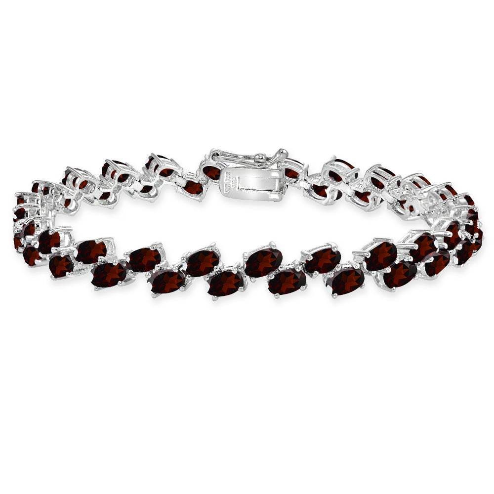 Sterling Silver Garnet 5x3mm Oval Wave Tennis Bracelet