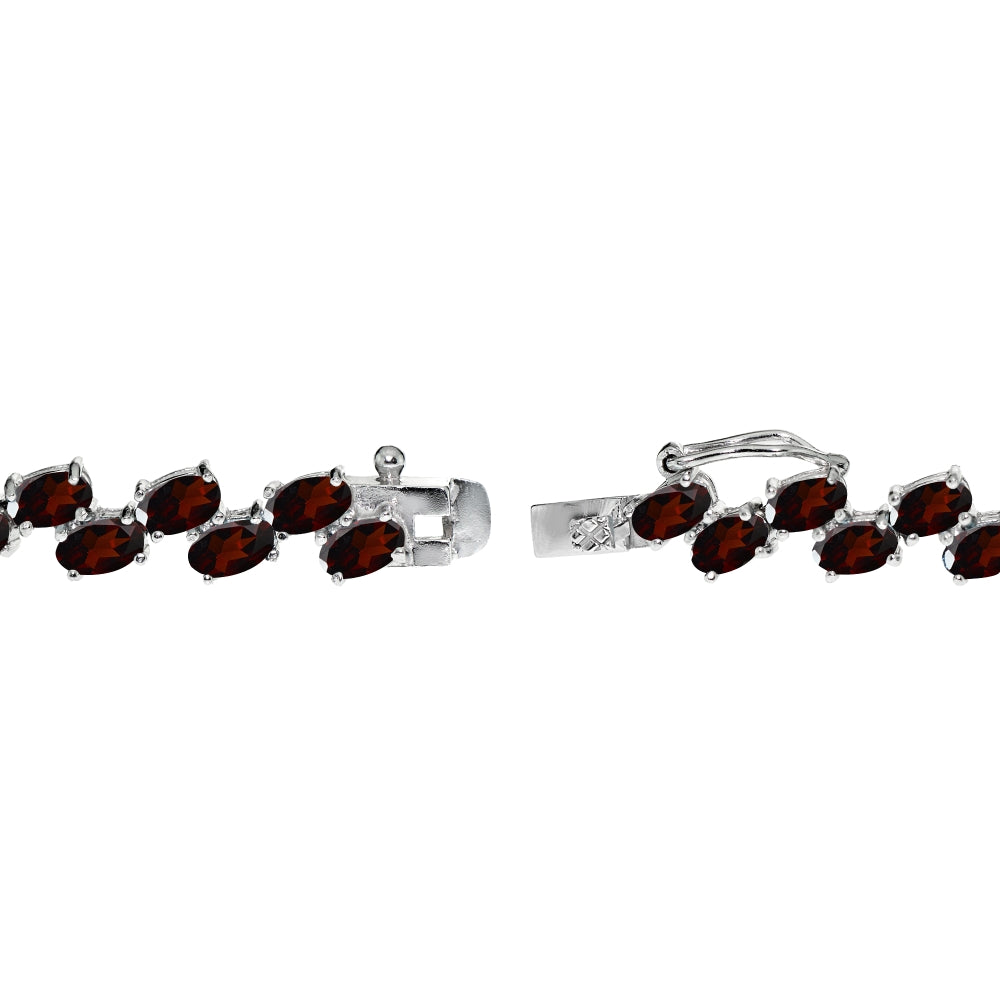 Sterling Silver Garnet 5x3mm Oval Wave Tennis Bracelet-2
