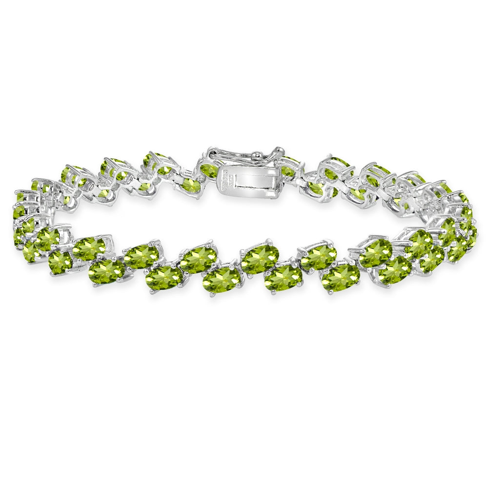 Sterling Silver Peridot 5x3mm Oval Wave Tennis Bracelet