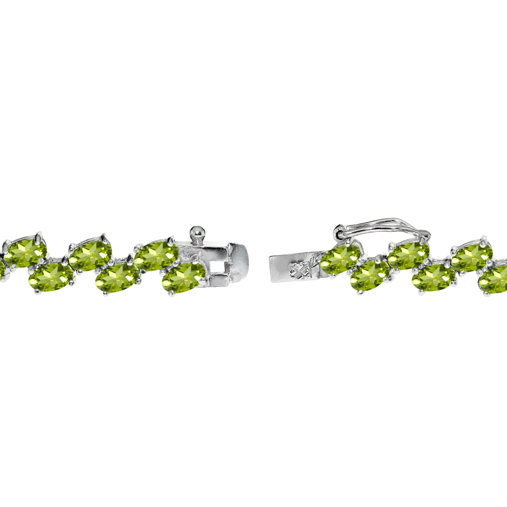 Sterling Silver Peridot 5x3mm Oval Wave Tennis Bracelet-2