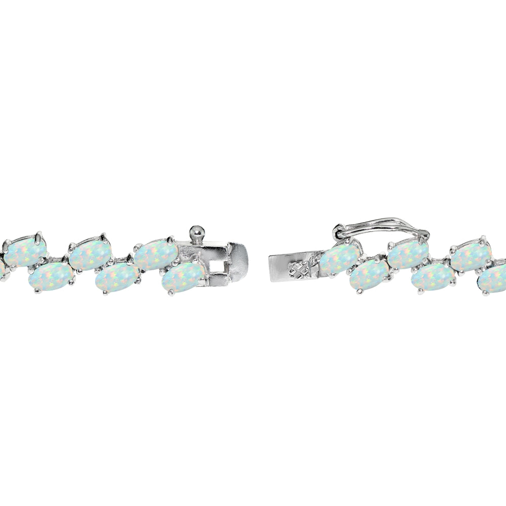 Sterling Silver Created White Opal 5x3mm Oval Wave Tennis Bracelet-2