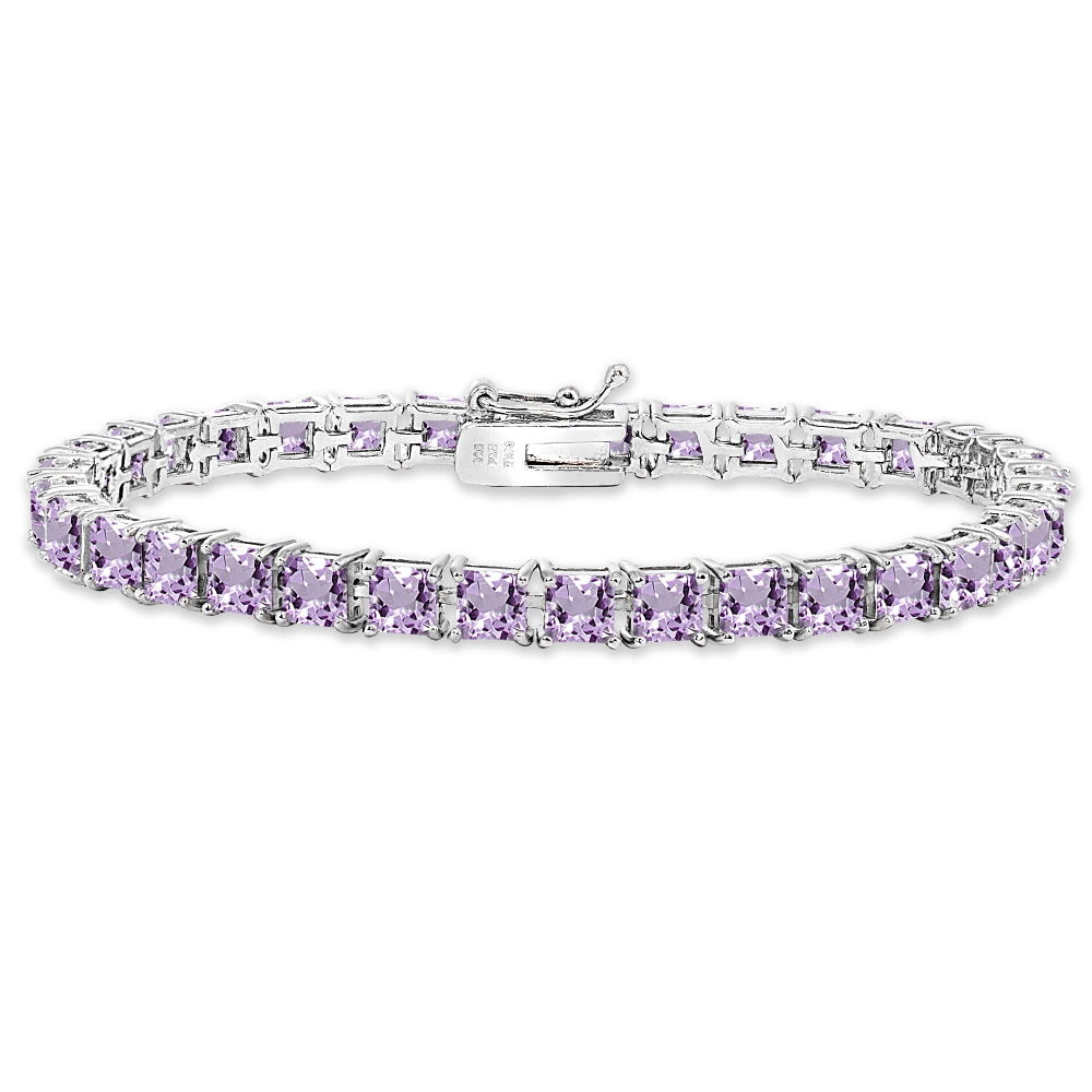 Sterling Silver Amethyst 4mm Princess-Cut Square Classic Tennis Bracelet