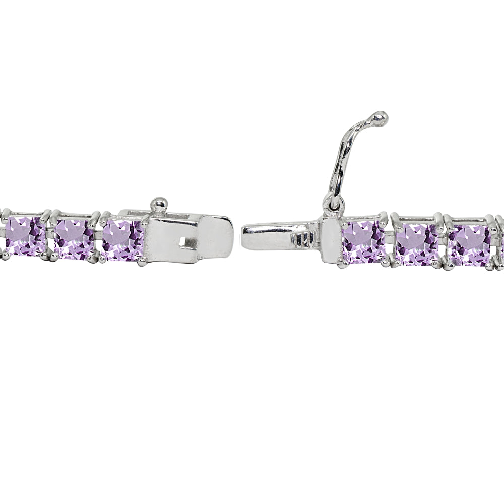 Sterling Silver Amethyst 4mm Princess-Cut Square Classic Tennis Bracelet-2