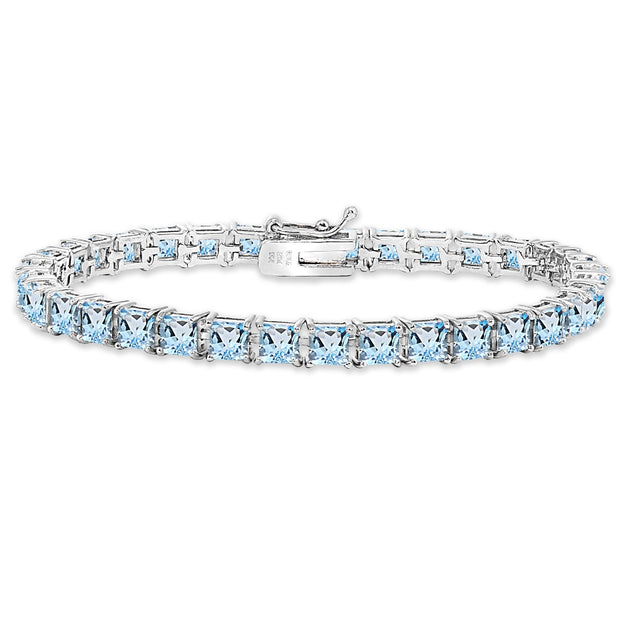 Sterling Silver Blue Topaz 4mm Princess-Cut Square Classic Tennis Bracelet