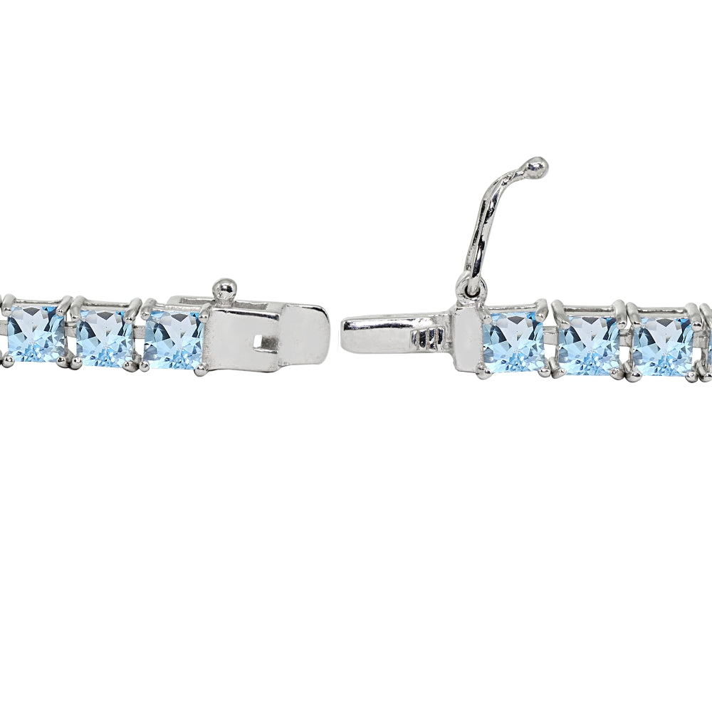 Sterling Silver Blue Topaz 4mm Princess-Cut Square Classic Tennis Bracelet-2