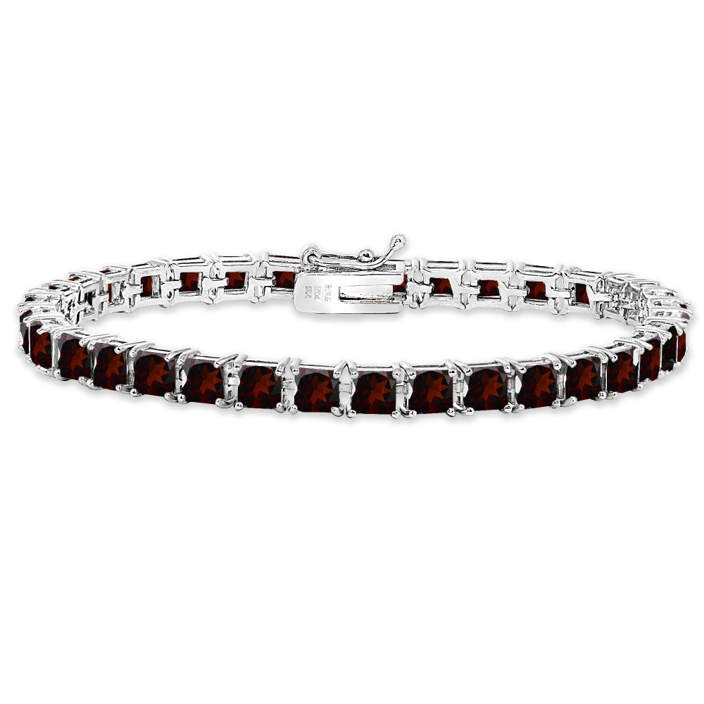 Sterling Silver Garnet 4mm Princess-Cut Square Classic Tennis Bracelet