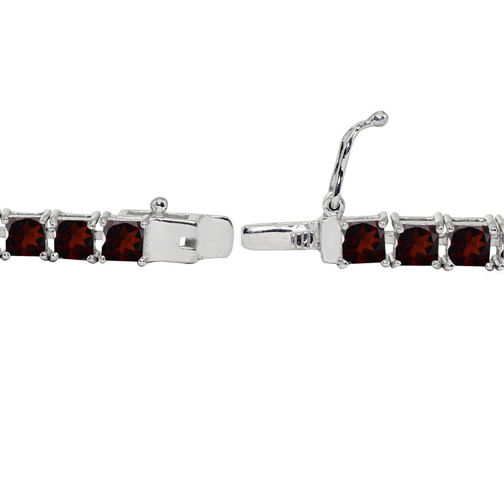 Sterling Silver Garnet 4mm Princess-Cut Square Classic Tennis Bracelet-2