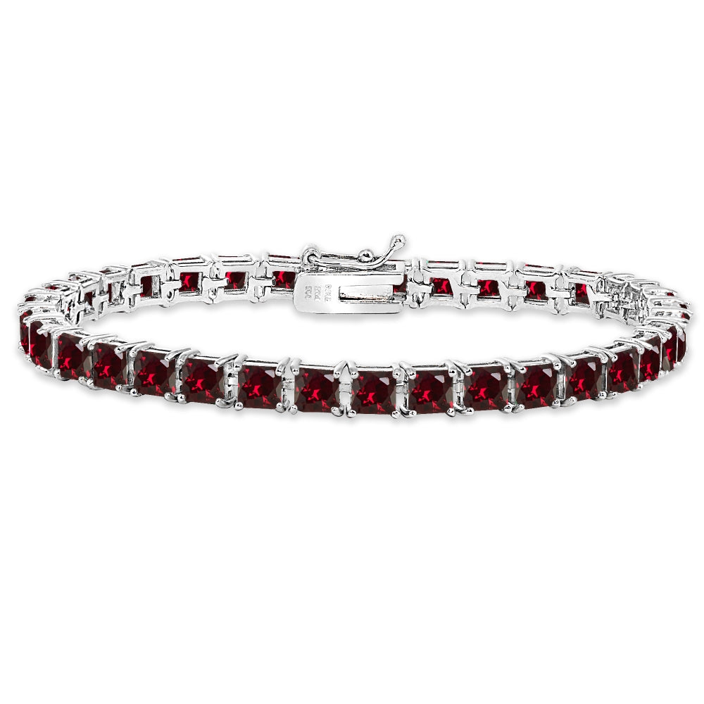 Sterling Silver Created Ruby 4mm Princess-Cut Square Classic Tennis Bracelet