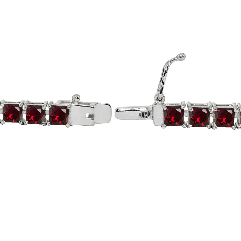 Sterling Silver Created Ruby 4mm Princess-Cut Square Classic Tennis Bracelet-2