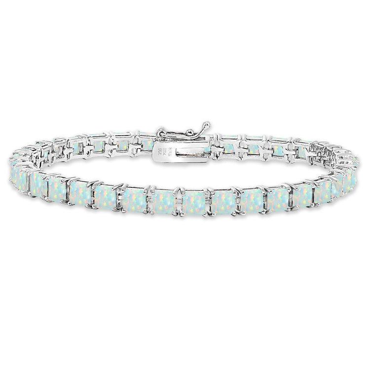 Sterling Silver Created White Opal 4mm Princess-Cut Square Classic Tennis Bracelet