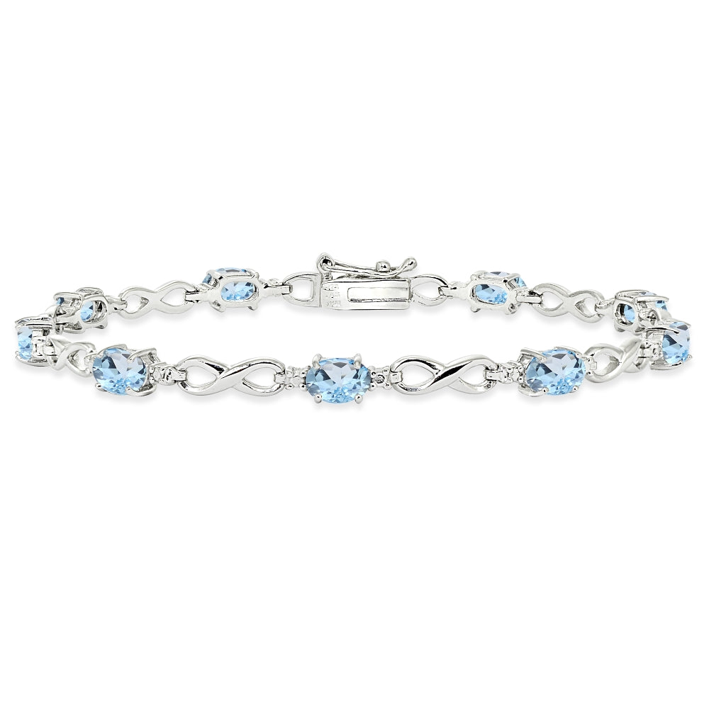 Sterling Silver Blue Topaz Oval Polished Infinity Classic Tennis Bracelet