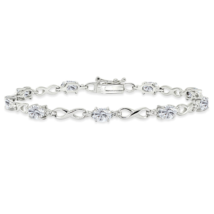 Sterling Silver Created White Sapphire Oval Polished Infinity Classic Tennis Bracelet