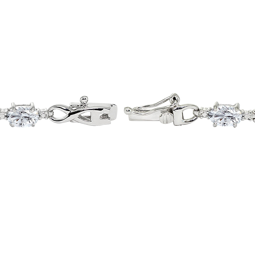 Sterling Silver Created White Sapphire Oval Polished Infinity Classic Tennis Bracelet-2