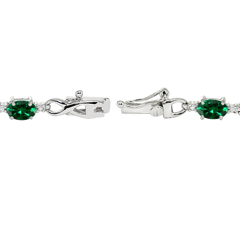 Sterling Silver Created Emerald Oval Polished Infinity Classic Tennis Bracelet-2
