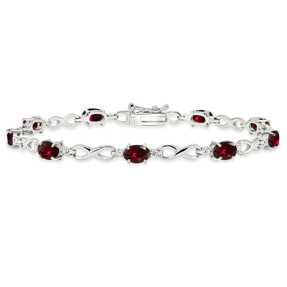 Sterling Silver Created Ruby Oval Polished Infinity Classic Tennis Bracelet