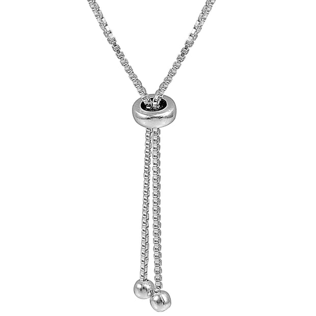 Sterling Silver Polished Ball Bead Station Wheat Spiga Chain Adjustable Bolo Bracelet