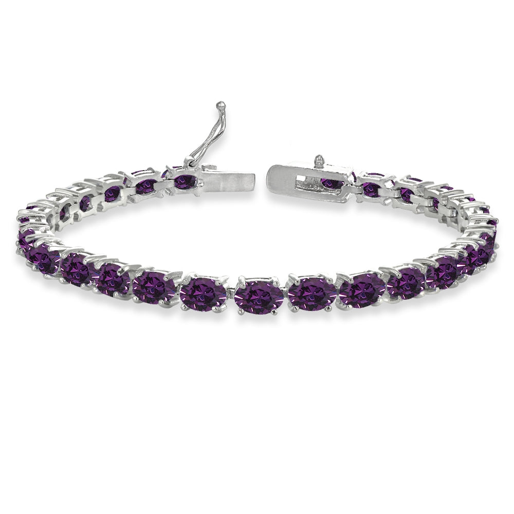 Sterling Silver Purple 6x4mm Oval-Cut Classic Tennis Bracelet Made with Swarovski Crystals