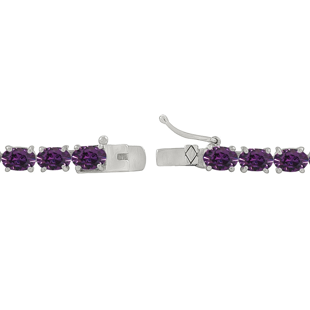 Sterling Silver Purple 6x4mm Oval-Cut Classic Tennis Bracelet Made with Swarovski Crystals-2