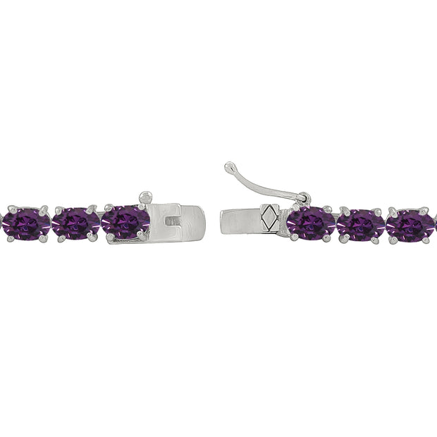 Sterling Silver Purple 6x4mm Oval-Cut Classic Tennis Bracelet Made with Swarovski Crystals