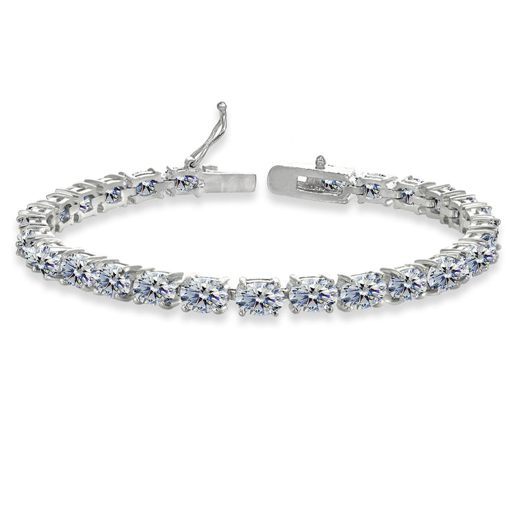 Sterling Silver Clear 6x4mm Oval-Cut Classic Tennis Bracelet Made with Swarovski Crystals