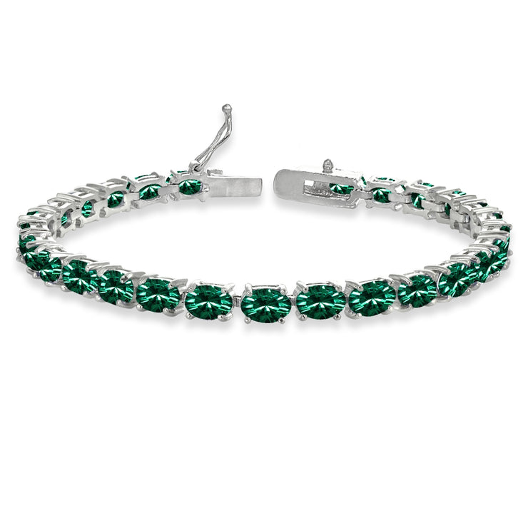 Sterling Silver Green 6x4mm Oval-Cut Classic Tennis Bracelet Made with Swarovski Crystals