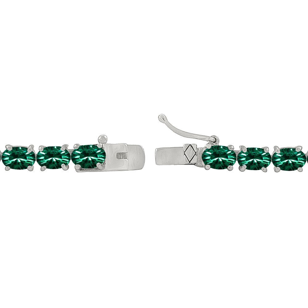 Sterling Silver Green 6x4mm Oval-Cut Classic Tennis Bracelet Made with Swarovski Crystals-2