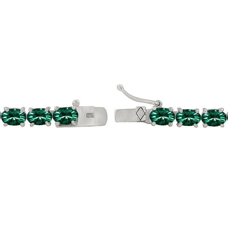 Sterling Silver Green 6x4mm Oval-Cut Classic Tennis Bracelet Made with Swarovski Crystals