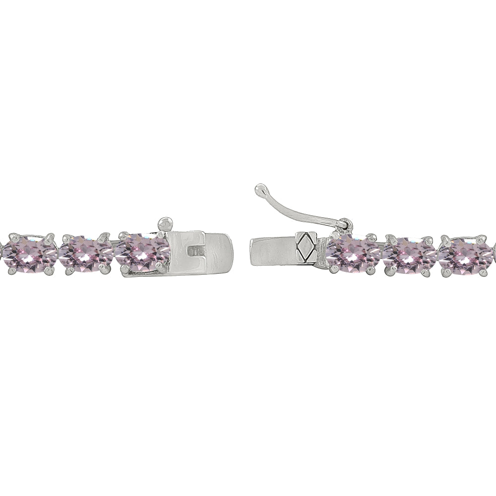 Sterling Silver Pink 6x4mm Oval-Cut Classic Tennis Bracelet Made with Swarovski Crystals-2