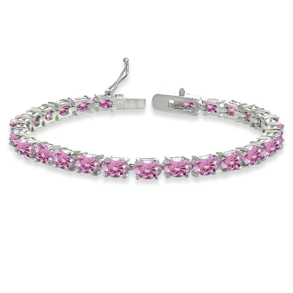 Sterling Silver Light Rose 6x4mm Oval-Cut Classic Tennis Bracelet Made with Swarovski Crystals