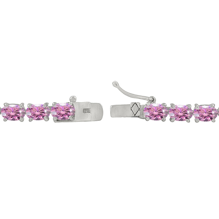 Sterling Silver Light Rose 6x4mm Oval-Cut Classic Tennis Bracelet Made with Swarovski Crystals