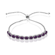 Sterling Silver Purple 6x4mm Oval-Cut Pull-String Adjustable Bolo Bracelet Made with Swarovski Crystals