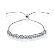 Sterling Silver Clear 6x4mm Oval-Cut Pull-String Adjustable Bolo Bracelet Made with Swarovski Crystals
