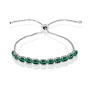 Sterling Silver Green 6x4mm Oval-Cut Pull-String Adjustable Bolo Bracelet Made with Swarovski Crystals