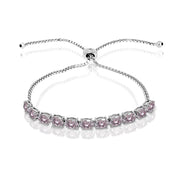 Sterling Silver Pink 6x4mm Oval-Cut Pull-String Adjustable Bolo Bracelet Made with Swarovski Crystals