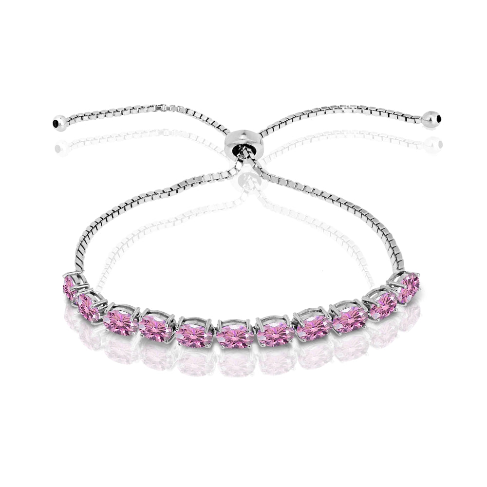 Sterling Silver Light Rose 6x4mm Oval-Cut Pull-String Adjustable Bolo Bracelet Made with Swarovski Crystals