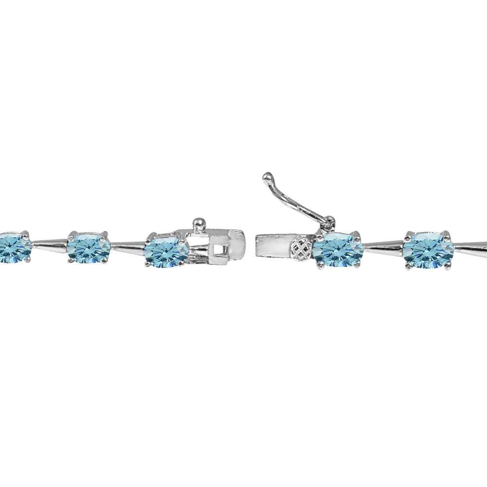 Sterling Silver Light Blue 6x4mm Oval-Cut Classic Link Tennis Bracelet Made with Swarovski Crystals-2