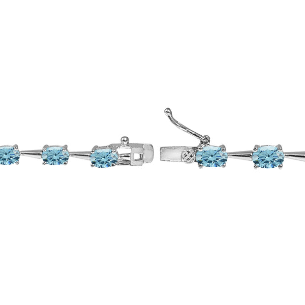 Sterling Silver Light Blue 6x4mm Oval-Cut Classic Link Tennis Bracelet Made with Swarovski Crystals
