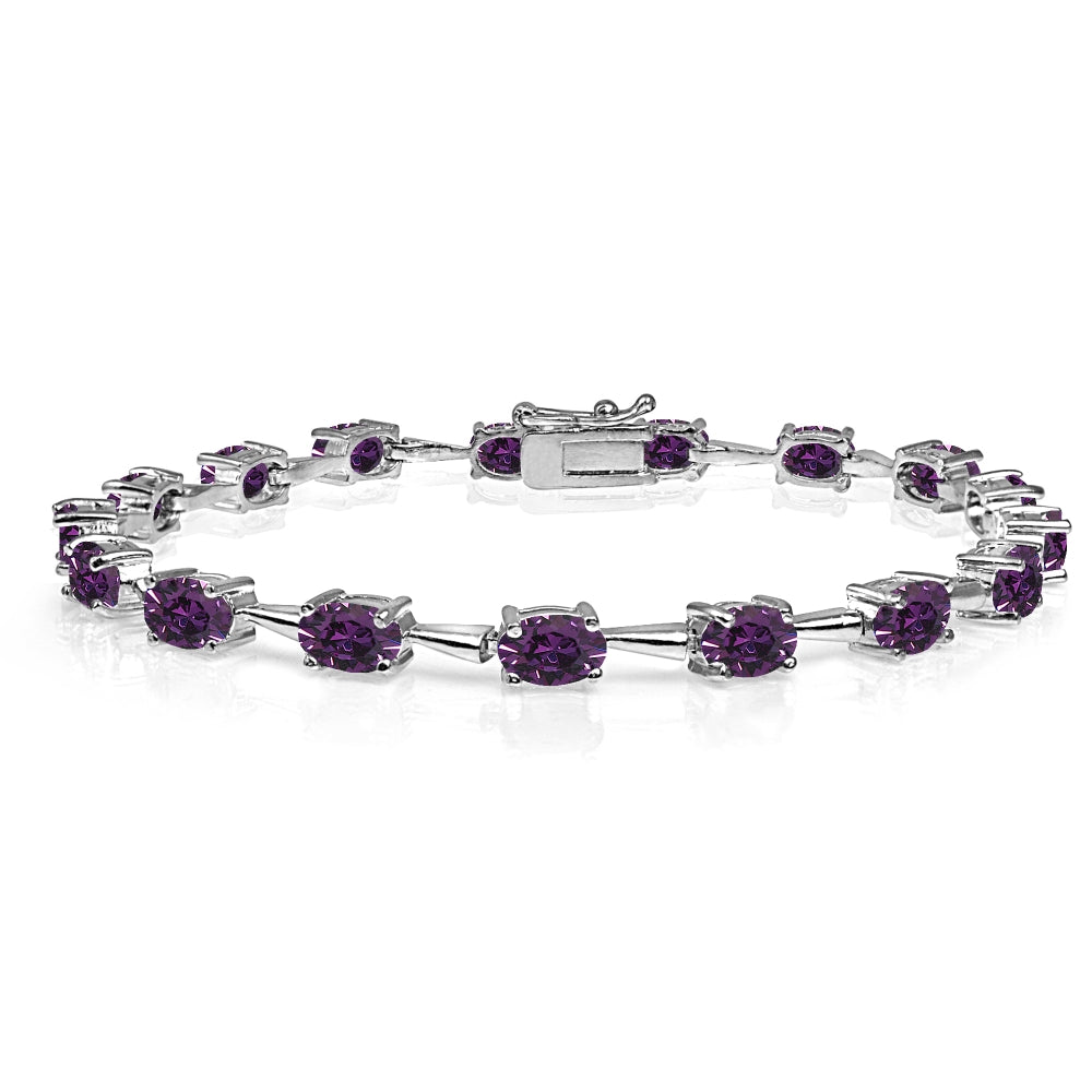 Sterling Silver Purple 6x4mm Oval-Cut Classic Link Tennis Bracelet Made with Swarovski Crystals