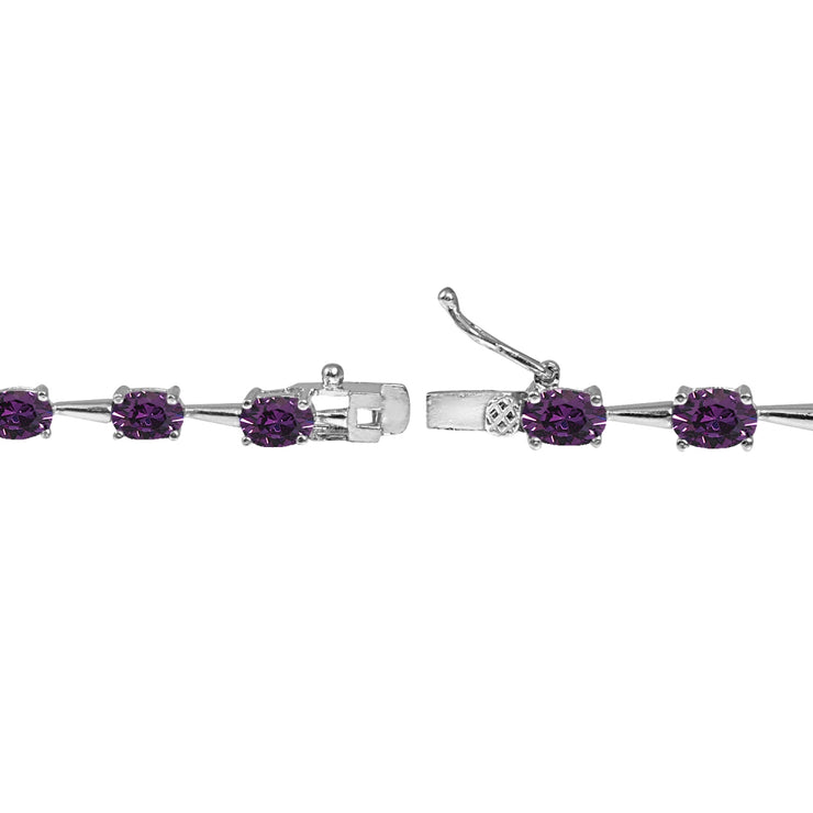 Sterling Silver Purple 6x4mm Oval-Cut Classic Link Tennis Bracelet Made with Swarovski Crystals