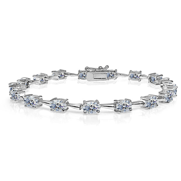 Sterling Silver Clear 6x4mm Oval-Cut Classic Link Tennis Bracelet Made with Swarovski Crystals