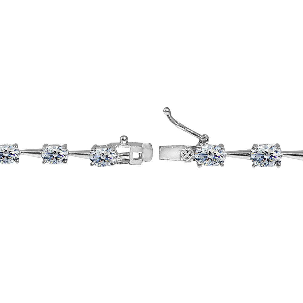 Sterling Silver Clear 6x4mm Oval-Cut Classic Link Tennis Bracelet Made with Swarovski Crystals-2