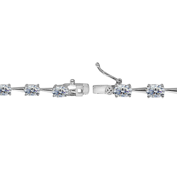 Sterling Silver Clear 6x4mm Oval-Cut Classic Link Tennis Bracelet Made with Swarovski Crystals