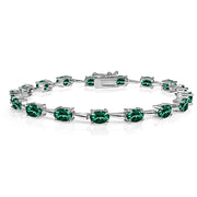Sterling Silver Green 6x4mm Oval-Cut Classic Link Tennis Bracelet Made with Swarovski Crystals