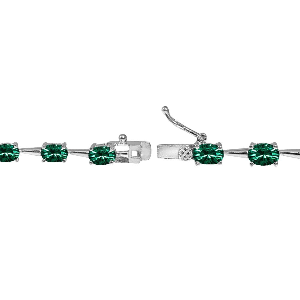 Sterling Silver Green 6x4mm Oval-Cut Classic Link Tennis Bracelet Made with Swarovski Crystals-2