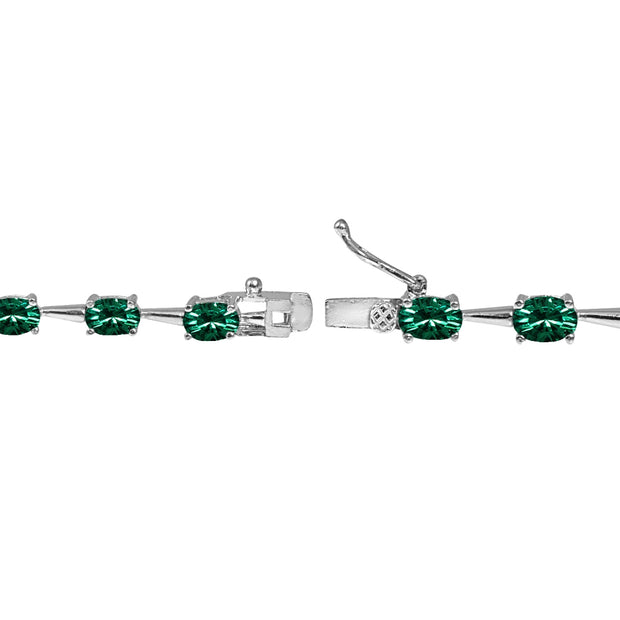 Sterling Silver Green 6x4mm Oval-Cut Classic Link Tennis Bracelet Made with Swarovski Crystals