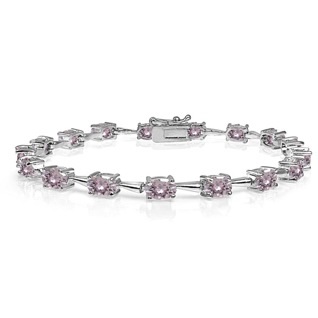 Sterling Silver Pink 6x4mm Oval-Cut Classic Link Tennis Bracelet Made with Swarovski Crystals
