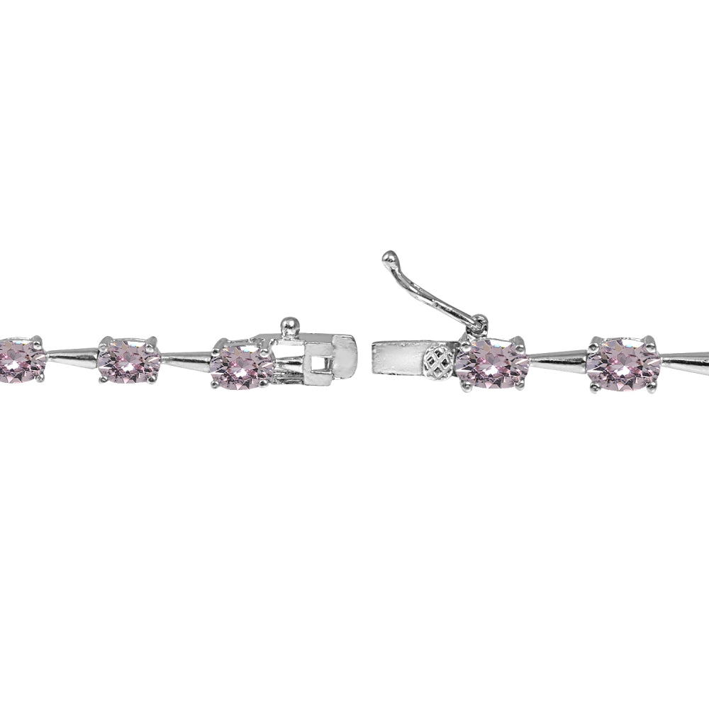Sterling Silver Pink 6x4mm Oval-Cut Classic Link Tennis Bracelet Made with Swarovski Crystals-2
