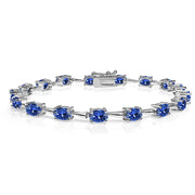 Sterling Silver Blue 6x4mm Oval-Cut Classic Link Tennis Bracelet Made with Swarovski Crystals