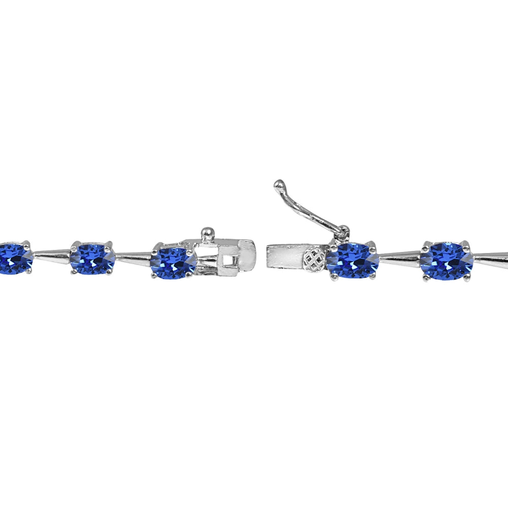 Sterling Silver Blue 6x4mm Oval-Cut Classic Link Tennis Bracelet Made with Swarovski Crystals-2