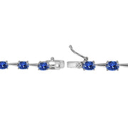Sterling Silver Blue 6x4mm Oval-Cut Classic Link Tennis Bracelet Made with Swarovski Crystals